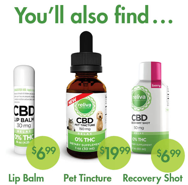 CBD for pets plus CBD lip balm and CBD recovery shot